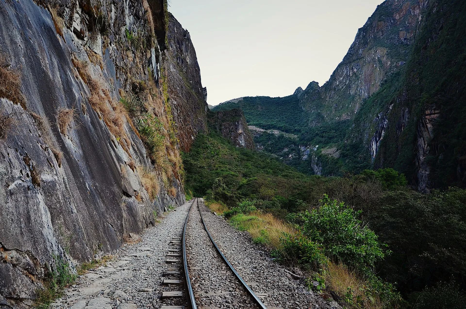Railway through the Urubamba canyon to Aguas Calientes