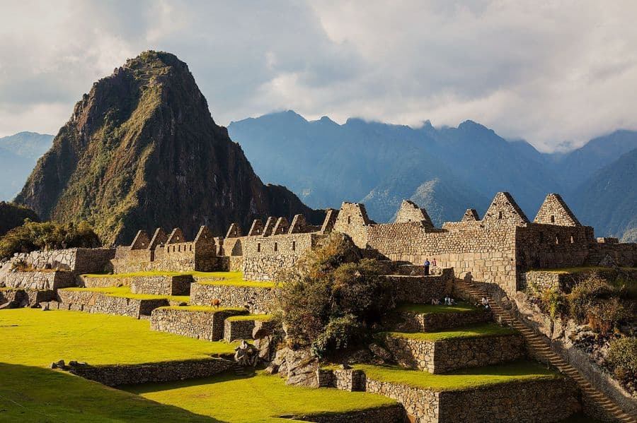Inca buildings of Machu Picchu with Huayna Picchu behind