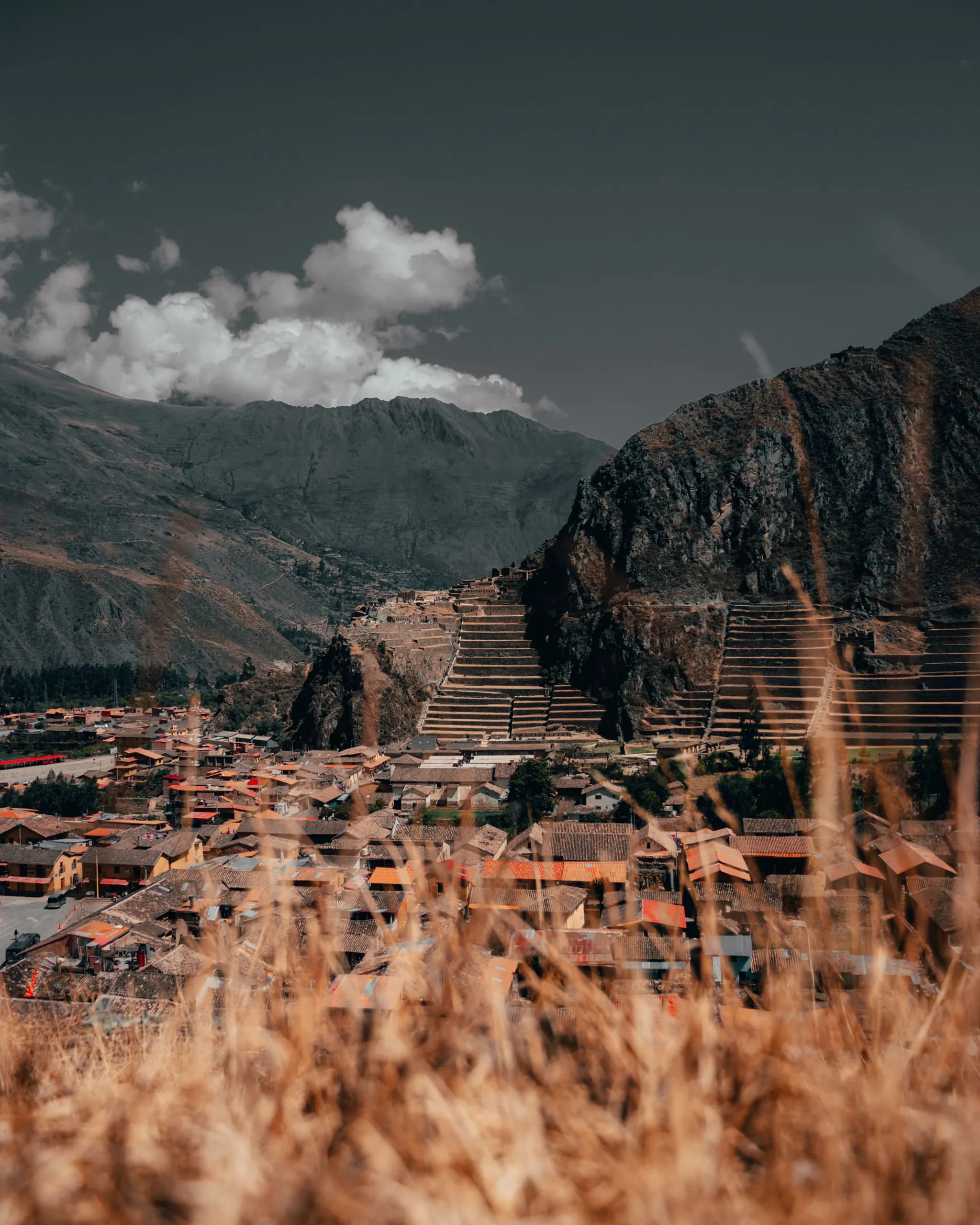 Stone ruins and terraces among mountains