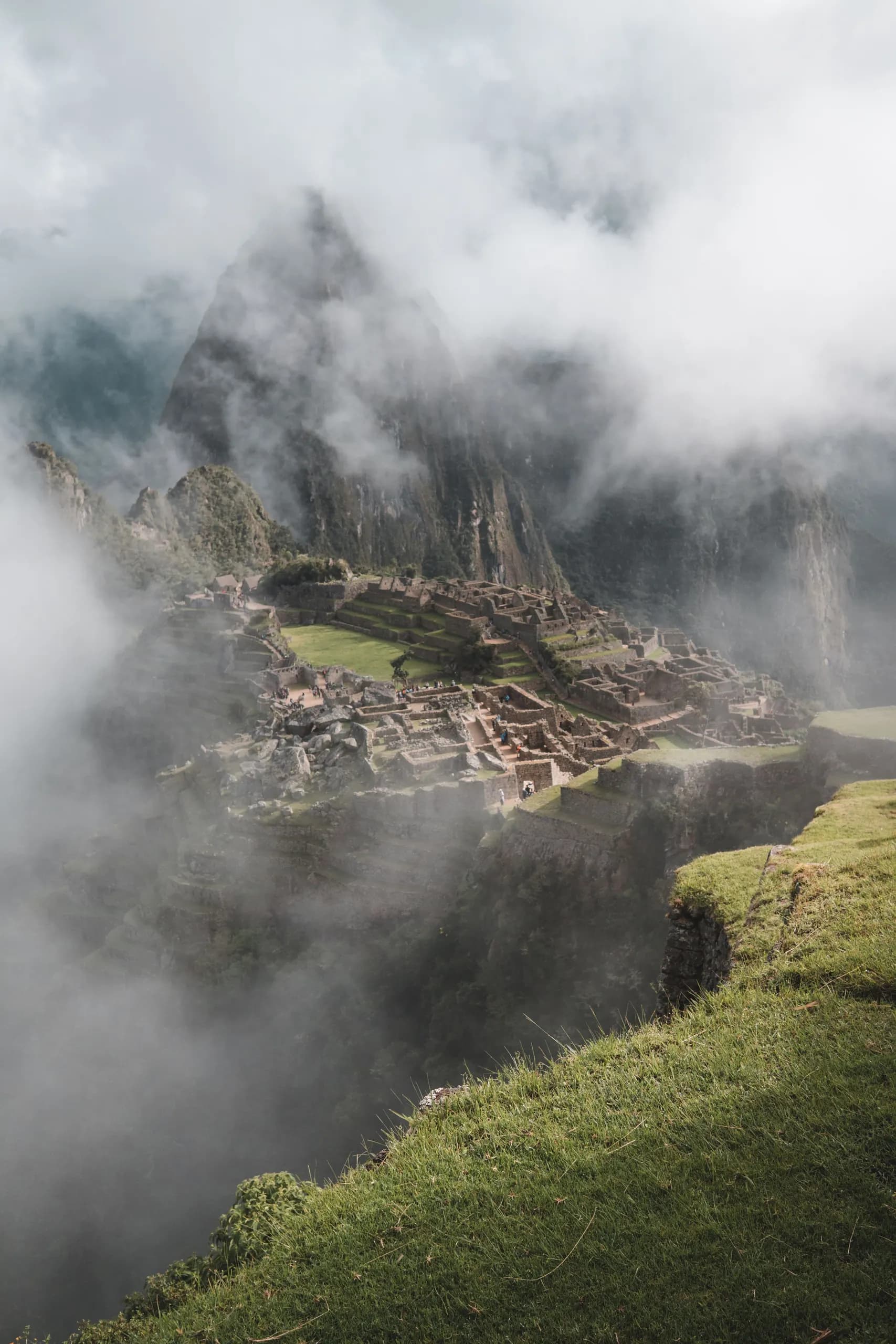 Machu Picchu terraces in the mist