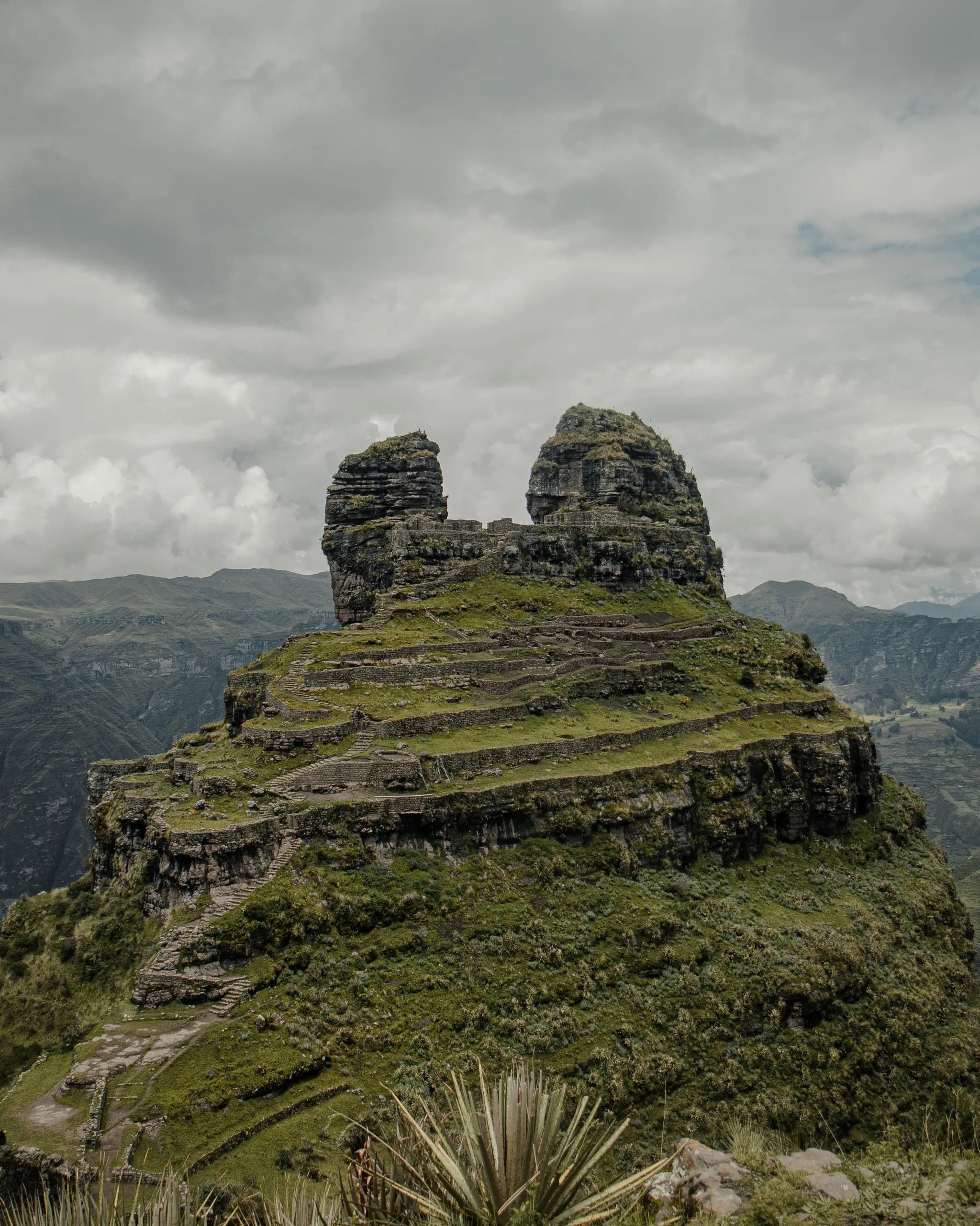 Stone ruins on a mountain ridge