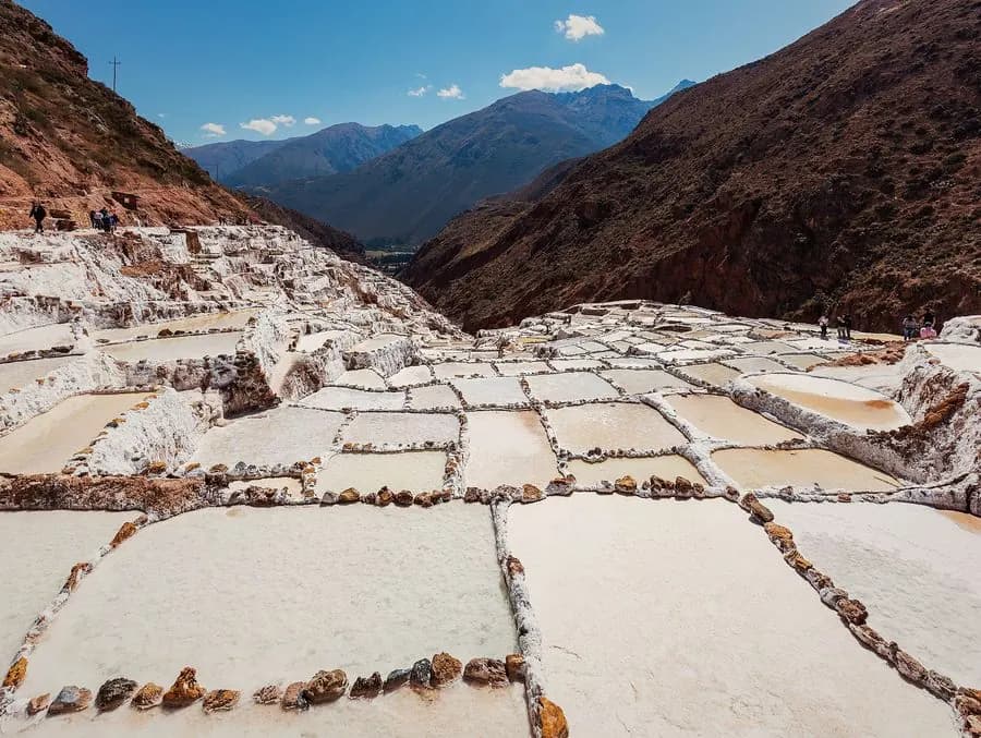 View of the salt evaporation ponds at Maras between the Sacred Valley hillsides