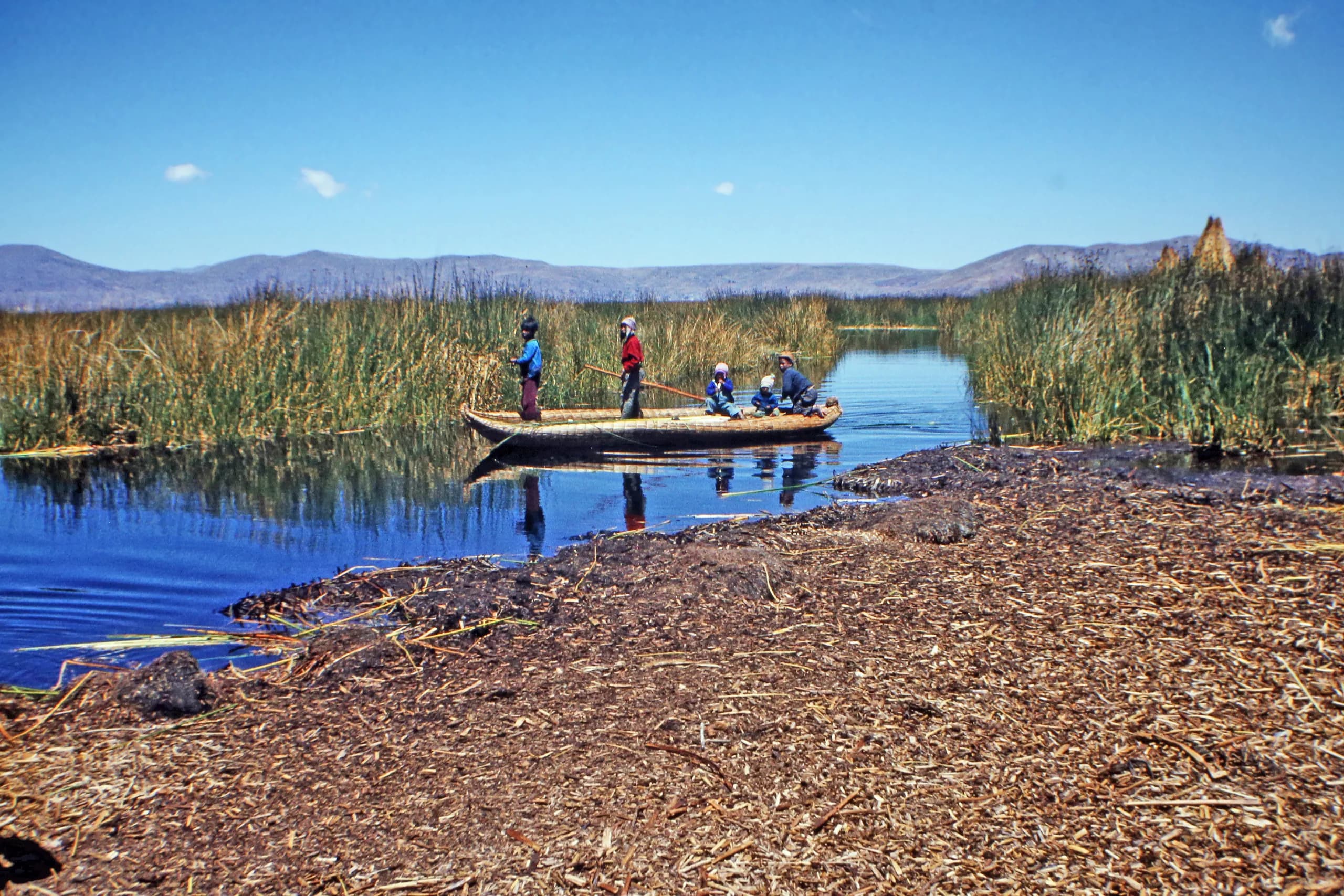 Uros floating islands and reed boats on Lake Titicaca