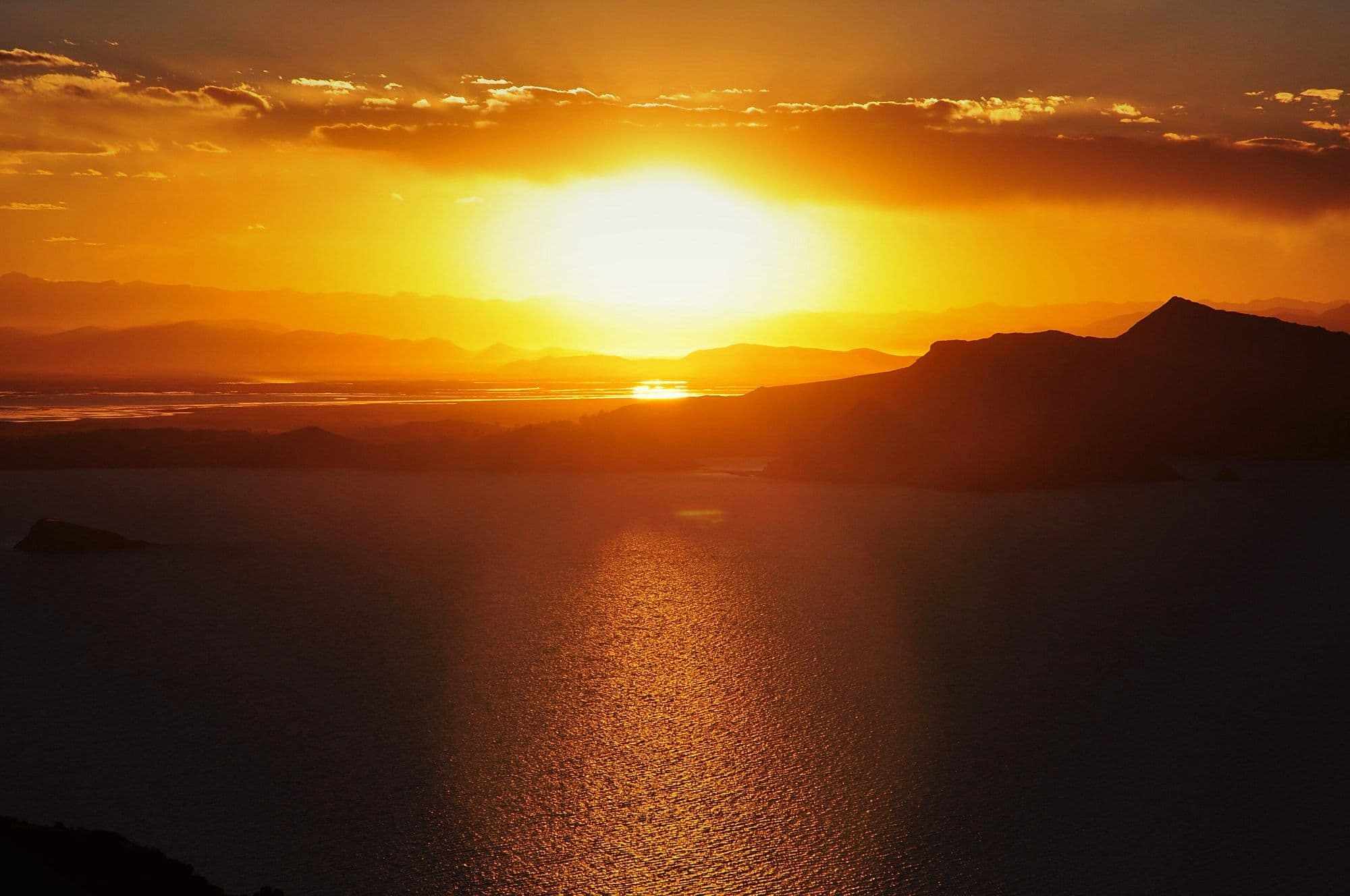 Sunset over Lake Titicaca from Amantaní Island, Puno