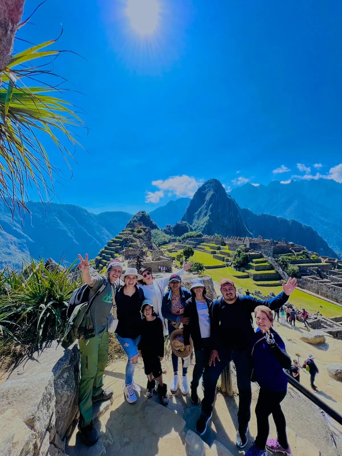 Group of travellers at a Machu Picchu viewpoint